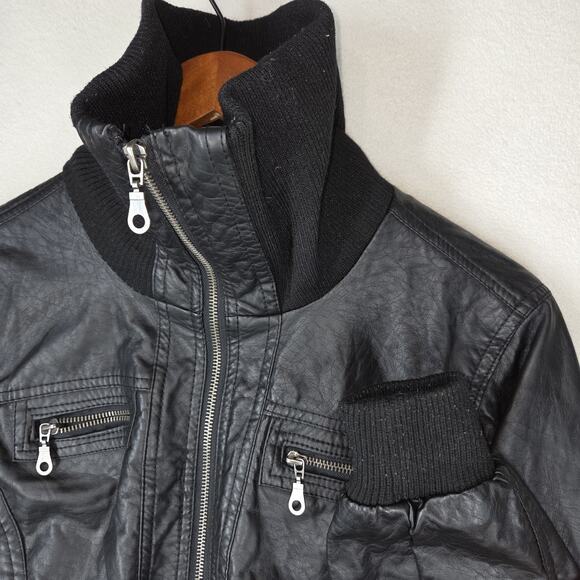 Vintage Moto Jacket Paris Blues Black 2XL 90s Vegan Leather Y2k Goth Biker Bike - Picture 12 of 14